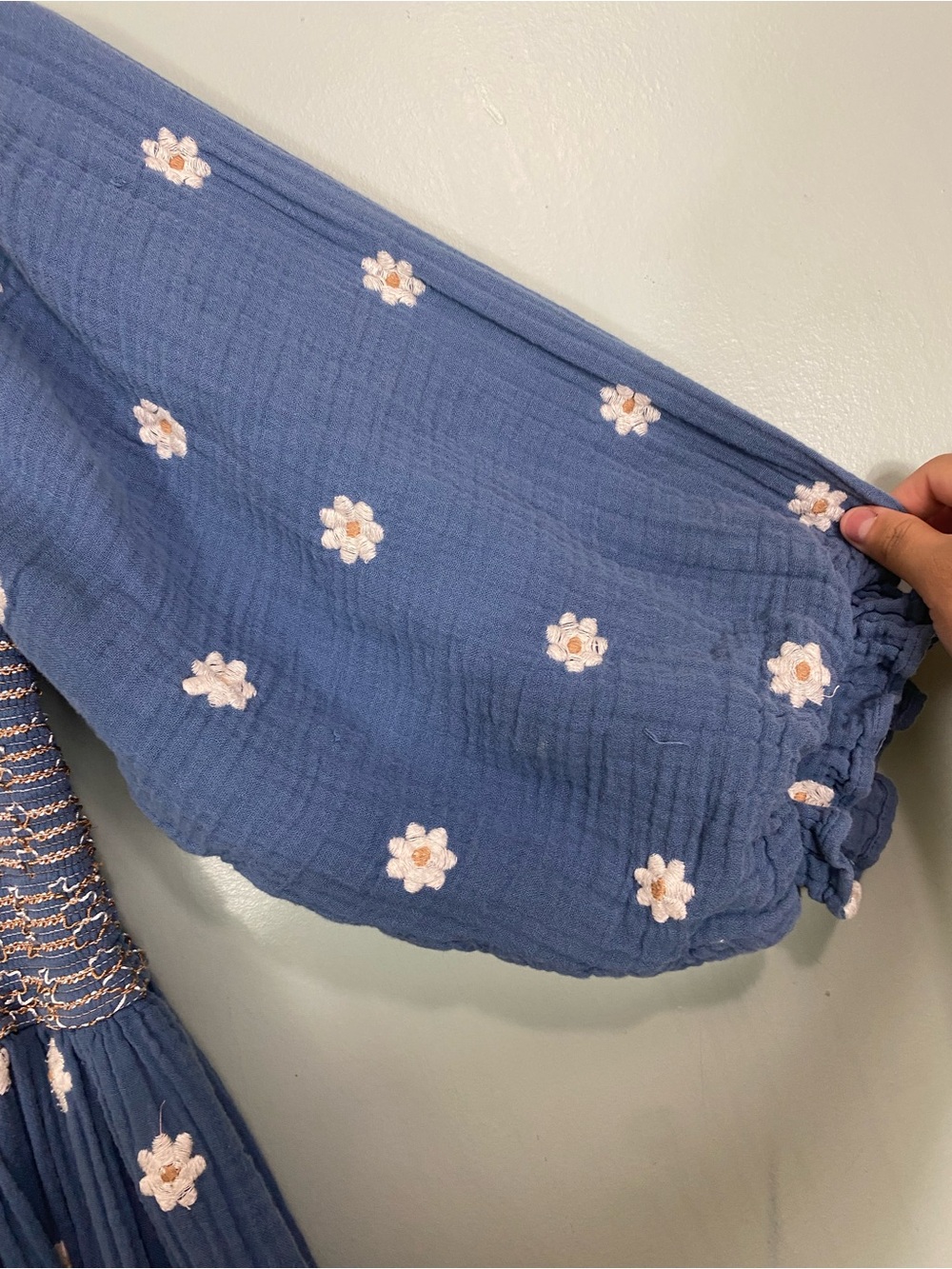 Free People Dahlia Embroidered Smocked Maxi Dress Blue Floral Sundress Small - Picture 4 of 16